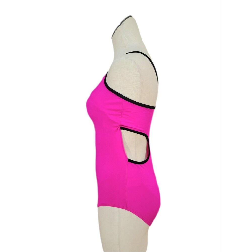 Aja VTG Hot Pink Side Cutout Keyhole Crossback Dance Leotard Built-in Bra Sz AM - Picture 9 of 16